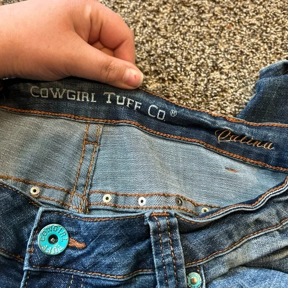 Cowgirl Tuff Blue Denim Jeans with Turquoise Accents - Picture 3 of 5